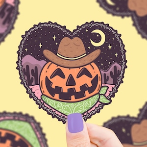 Cowboy Pumpkin, Halloween Sticker, Halloween Pumpkin Sticker, Southwest, Desert Halloween, Autumn Sticker, Fall Vibes, Spooky Halloween