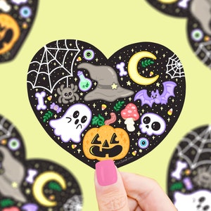 Halloween Heart Vinyl Sticker, Spooky Heart Sticker, Halloween Love, Pumpkin Sticker, Kawaii,