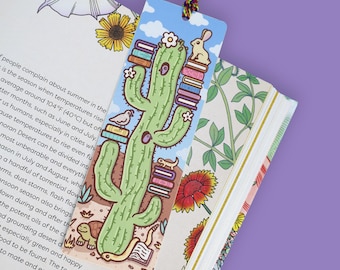 Marcapáginas para amantes de los libros con borla / Cactus saguaro y animales del desierto / Regalo para amantes de la lectura / Marcapáginas de la naturaleza del suroeste