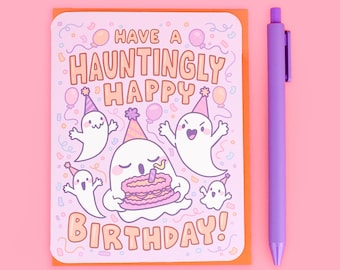 Have A Hauntingly Happy Birthday Card, Halloween, Ghosts, Funny, Celebration, Gift Card, Halloween Birthday, Spooky, Card with Envelope
