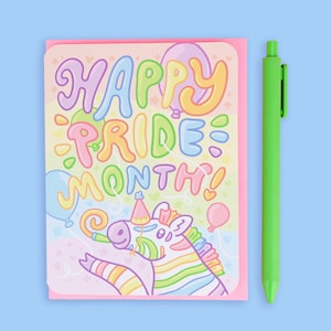 Joyeux mois de la fierté, LGBTQ, homosexuel, drôle, zèbre, arc-en-ciel, coloré, joyeuse fierté, pastel, célébration, gay, animaux mignons, carte avec enveloppe