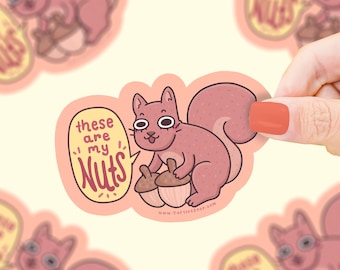 These Are My Nuts Squirrel Sticker, Vinyl, Waterproof, Funny, Cute, Adult, Funny Squirrel, Puns, Silly, Wildlife, Water Bottle Sticker