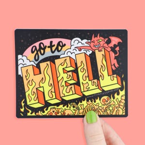 Autocollant Go To Hell, Sticker voiture, Effrayant, Accessoires voiture d'Halloween, Sticker diable, Sticker voiture effrayant, Halloween, Sticker voiture rigolote