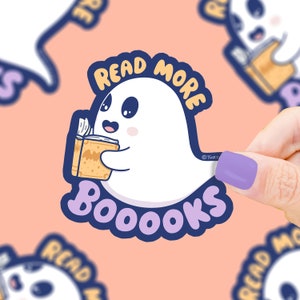 Read More Booooks Bookish Ghost Halloween Vinyl Sticker