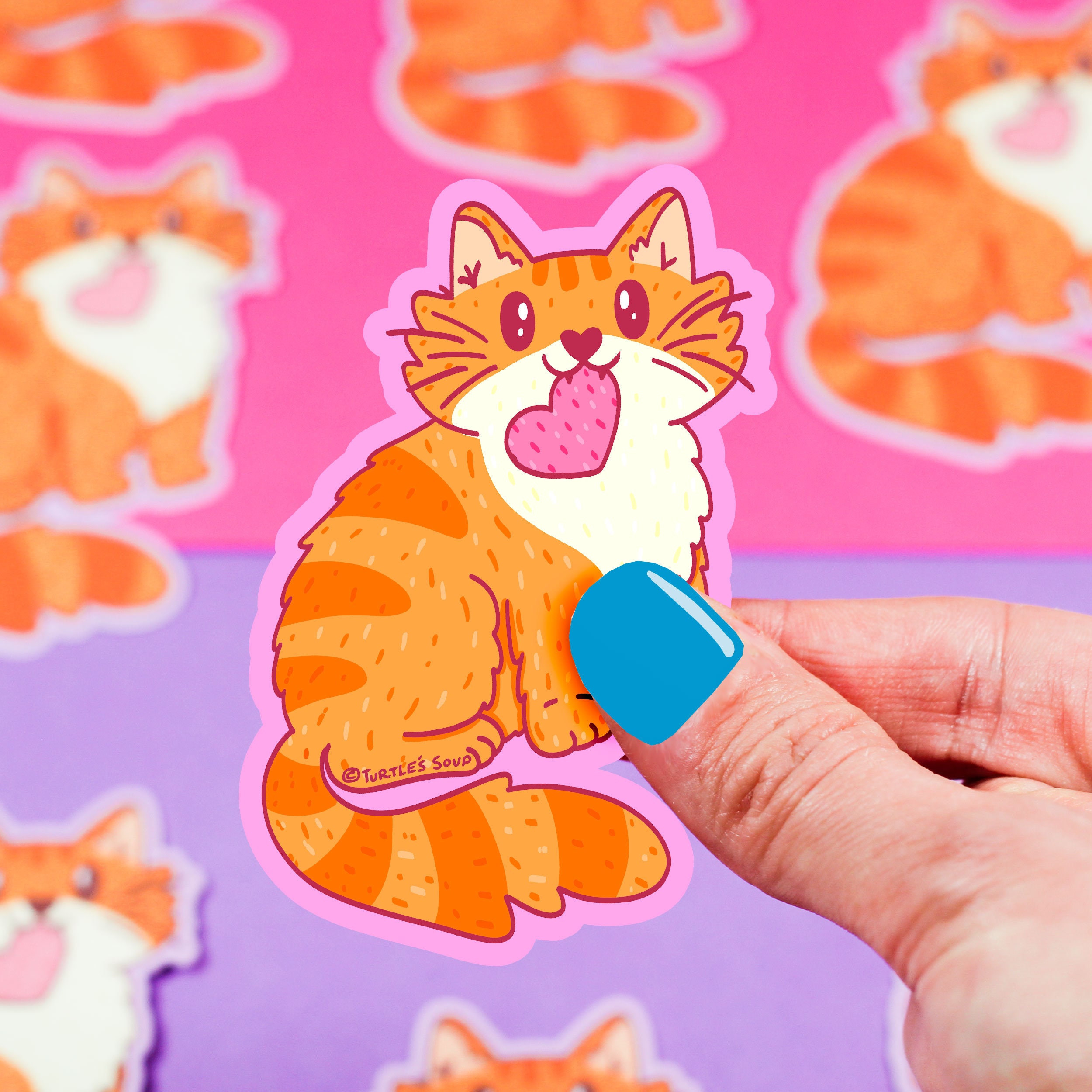 Orange Cat Valentine's Day Sticker, Cute Romantic Gift, Orange Tabby Cat, Love, Cat Lover, Kitten Valentine, Pink, Romance, Kitty Sticker