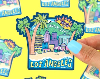 Los Angeles Vinyl Sticker, City of Angels, LA, City, California, Skyline, Laptop Decals, Illustrated, Art, Colorful, For Water Bottle