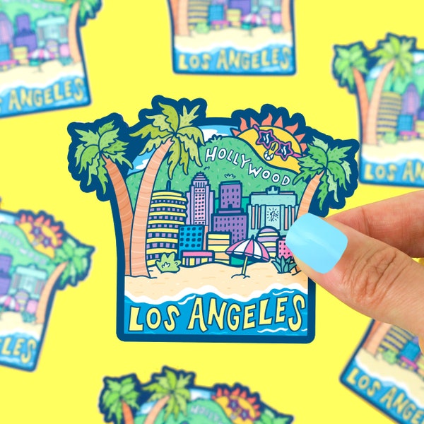 Los Angeles Vinyl Sticker, City of Angels, LA, City, California, Skyline, Laptop Decals, Illustrated, Art, Colorful, For Water Bottle