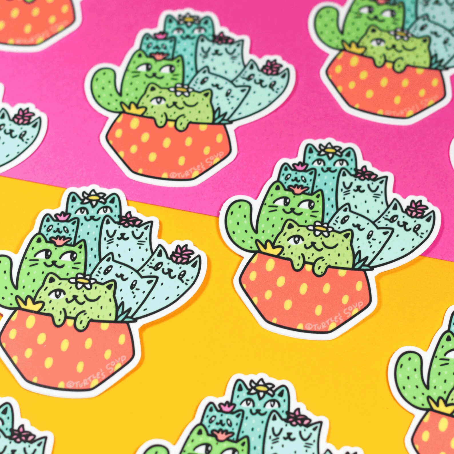 Cactus Sticker Cat Decal Potted Plant Sticker Plant Mom Etsy
