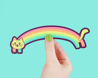 Rainbow Cat Long Sticker, Cats Sticker, Kitten Vinyl Sticker, Cute Cats, Vinyl Sticker, Cat Lover, Rainbow, Funny, Long Sticker