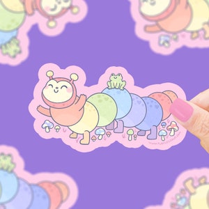 Pastel Caterpillar Vinyl Sticker, Waterproof Sticker Art, Rainbow Caterpillar, Cute Pastel Bug Decal, Cute Insect Sticker