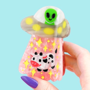 Griffe à cheveux OVNI extraterrestre, Mignonne, Accessoires pour cheveux, Robuste, Coloré, Barrette à cheveux amusante, OVNI, Paranormal, Aliens rigolos, Vache mignonne, Griffe à cheveux en acétate