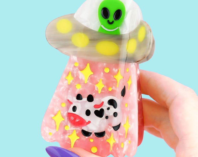 Alien UFO Hair Claw, Cute, Hair Accessories, Sturdy, Colorful, Funny Hair Clip, UFO, Paranormal, Funny Aliens, Cute Cow, Acetate Hair Claw