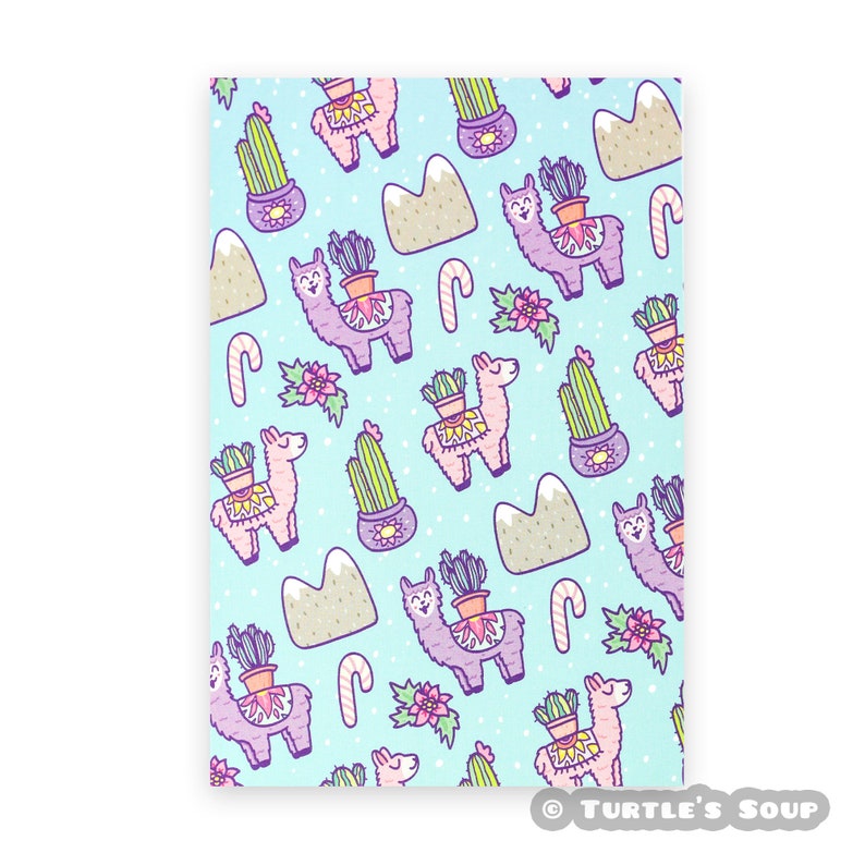 Alpaca Llama Cactus Christmas Postcard, Cute Pattern, Animal Stationery, Note, Pen Pal, Long Distance, Gift, Letter, Snail Mail, Friendship image 2