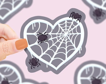 Spider Web Heart Vinyl Sticker: Spooky Halloween Goth Decal