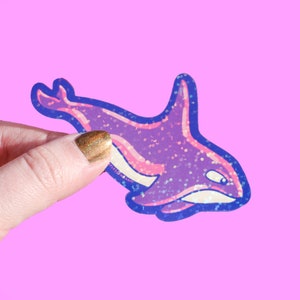 Glitter Orca Whale Vinyl Sticker, Purple Killer Whale Sticker, Glittery Whale Decal, Waterproof Sticker