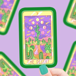 Sticker tarot du désert, Vinyle, Mignon, Sticker carte de tarot, Imperméable, Sticker bouteille d'eau, Sorcière, Western, Sticker cowboy, Cactus du désert