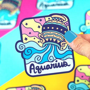 Aquarius Vinyl Sticker, Cute Sticker, Waterproof, Laptop Sticker, Astrological Sign, Water Bearer, Air, Zodiac