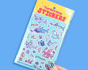 Ocean Party Sticker Sheet: Aquatic Animals, Sharks, Sea Life
