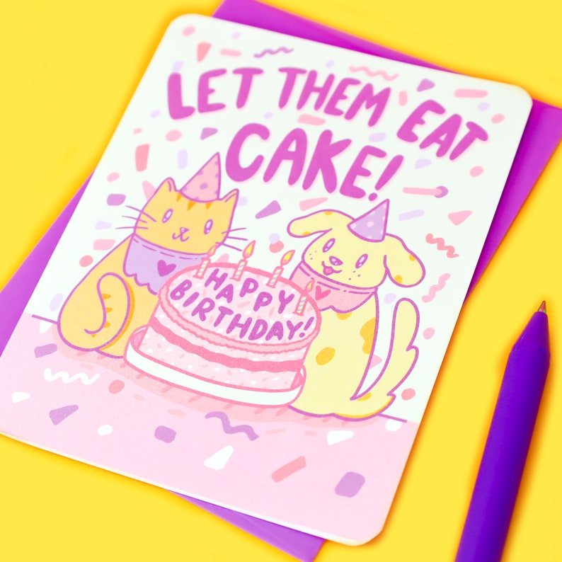 Let Them Eat Cake, Pet Card, Cats, Dogs, Cute Happy Birthday Card, Pet Lover, Pet Parent, Animal Stationery, Best Friends image 2