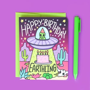 Joyeux anniversaire Terrien, Carte d'anniversaire Enlèvement extraterrestre, Anniversaire drôle, Alien du désert, Anniversaire du Sud-Ouest, Cactus OVNI, Extraterrestre