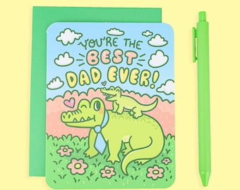 Best Dad Card, You're The Best, Alligator, Father's Day, Pop, Gators, Crocodiles, Gift From Child, Colorful, Papa, , Card With Envelope