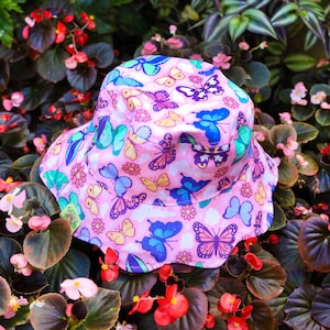 Whimsical Adult Reversible Butterfly and Moth Bucket Hat Spring Fashion 