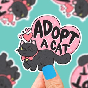 Sticker Adoptez un chat, Sticker Adoption mignon, Sticker pour téléphone, ordinateur portable, Fenêtre de voiture, Sticker amoureux des chats, Adoptez un animal de compagnie, Adoption, Art autocollant