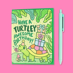 Turtley Awesome Birthday Card, Cute Kawaii Birthday Card, Turtle Birthday Card, Kids Birthday, Card Puns