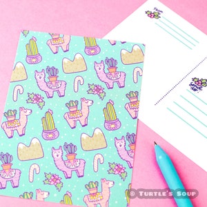 Alpaca Llama Cactus Christmas Postcard, Cute Pattern, Animal Stationery, Note, Pen Pal, Long Distance, Gift, Letter, Snail Mail, Friendship image 3
