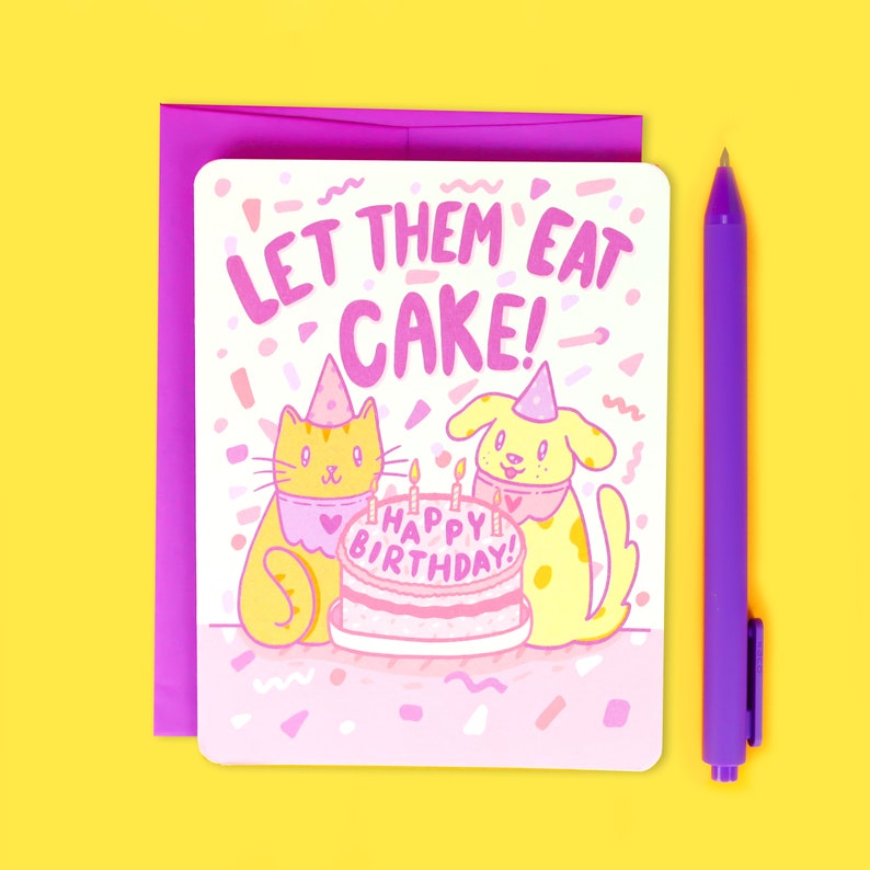 Let Them Eat Cake, Pet Card, Cats, Dogs, Cute Happy Birthday Card, Pet Lover, Pet Parent, Animal Stationery, Best Friends image 1