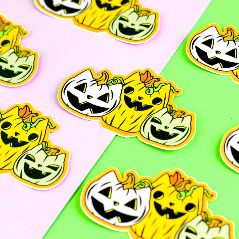 Pumpkin Patch Cat Sticker, Jack O Lantern, Halloween, Autumn, Fall, Kitty Decal, Vinyl Sticker image 2