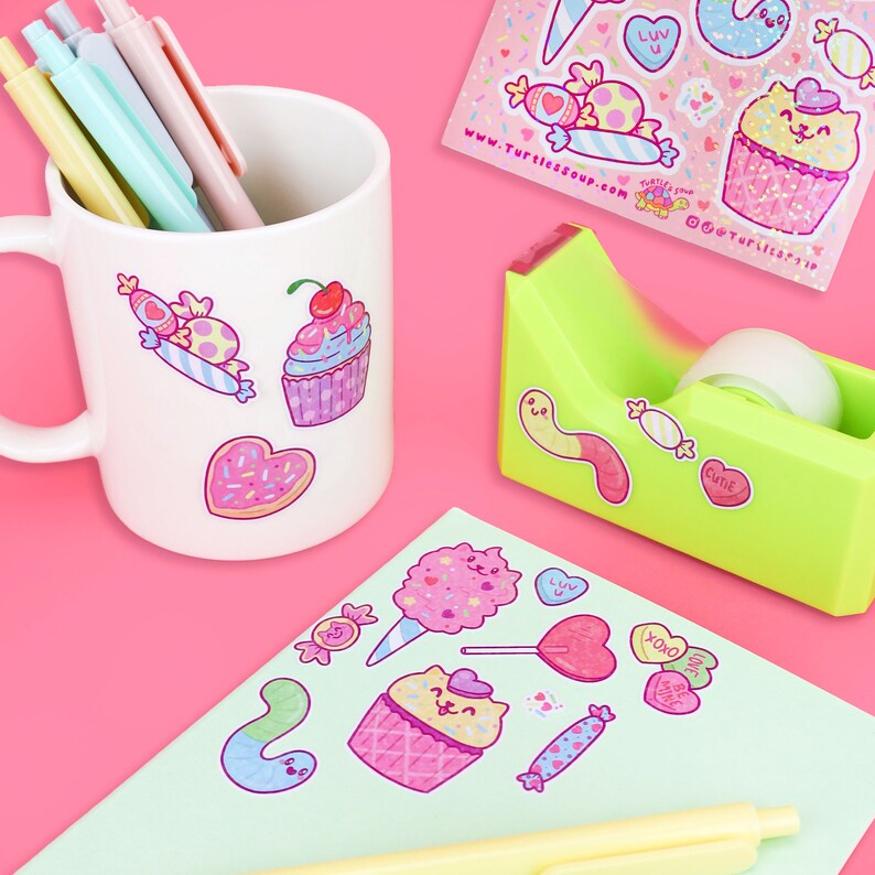 Kawaii Sweet Treats Sticker Sheet: Glitter Candy Stickers bild 3