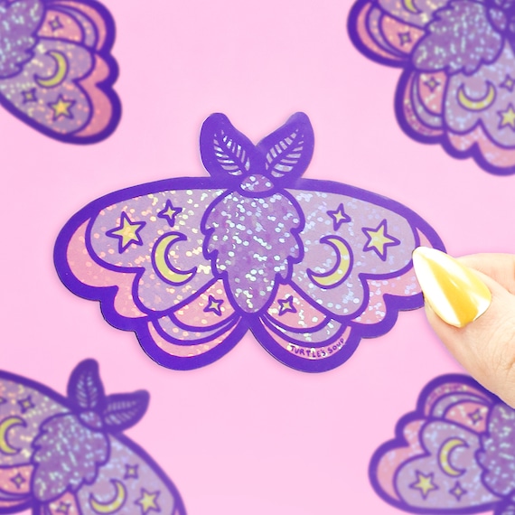 Moon Moth Glitter Vinyl Sticker: Mystical Holo Laptop Decal
