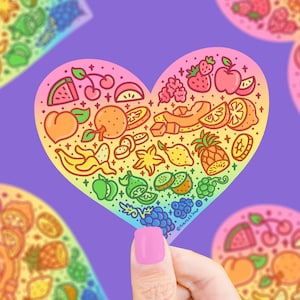 Rainbow Fruit Heart Fruit Bowl Cute Art Vinyl Sticker