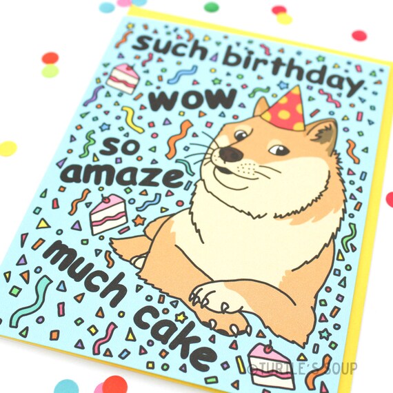 Doge Card Funny Birthday Card Dank Memes Shiba Inu Dog Lover Gift Internet Joke Wow Pattern Polka Dots Cute Gift Celebration Fun