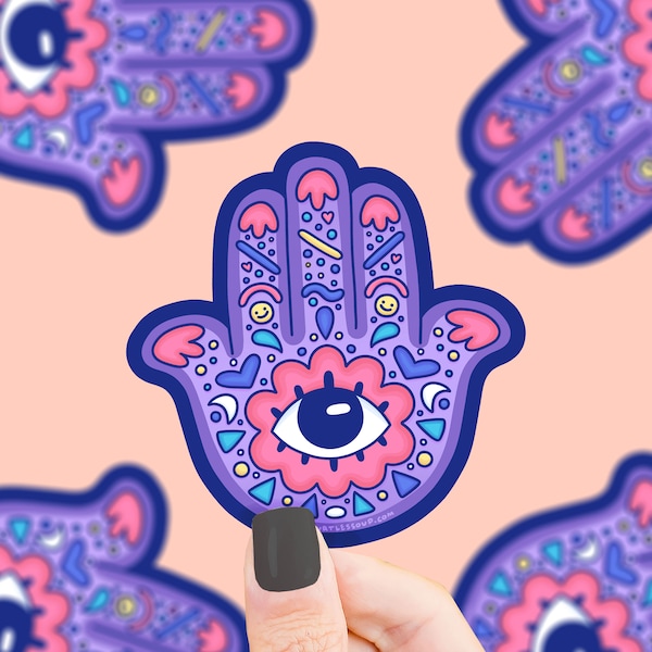 Hamsa Hand Vinyl Sticker: Evil Eye Mandala, Waterproof Protection