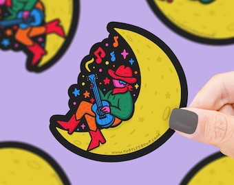 Space Cowboy Vinyl Sticker: Retro Western Moon Art