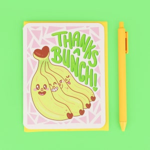 Un tas de remerciements, bananes, carte de remerciement, fruits, carte de voeux drôle, carte de correspondance, illustration, art, soupe de tortue, vente en gros, jeux de mots, petit garçon