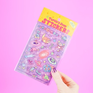 Cosmic Critters Sticker Sheet, Cute Space Stickers, Animal Sticker Art, Kawaii Stationery, Stickers, Glitter, Galaxy Cats, Planner Stickers afbeelding 1