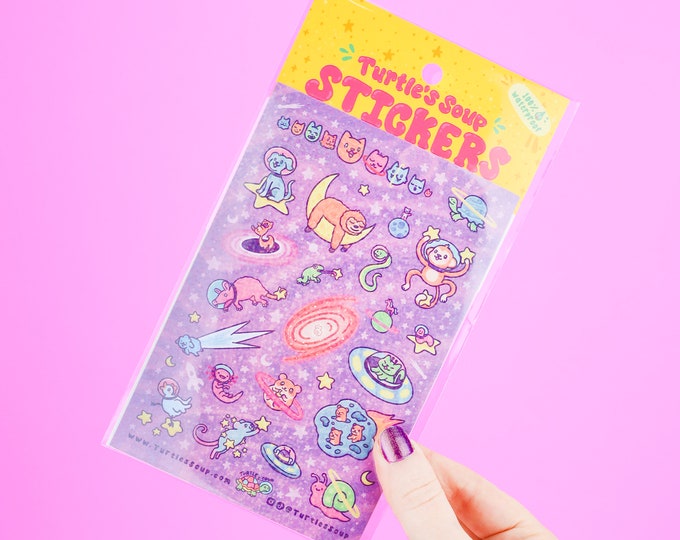 Cosmic Critters Sticker Sheet, Cute Space Stickers, Animal Sticker Art ...