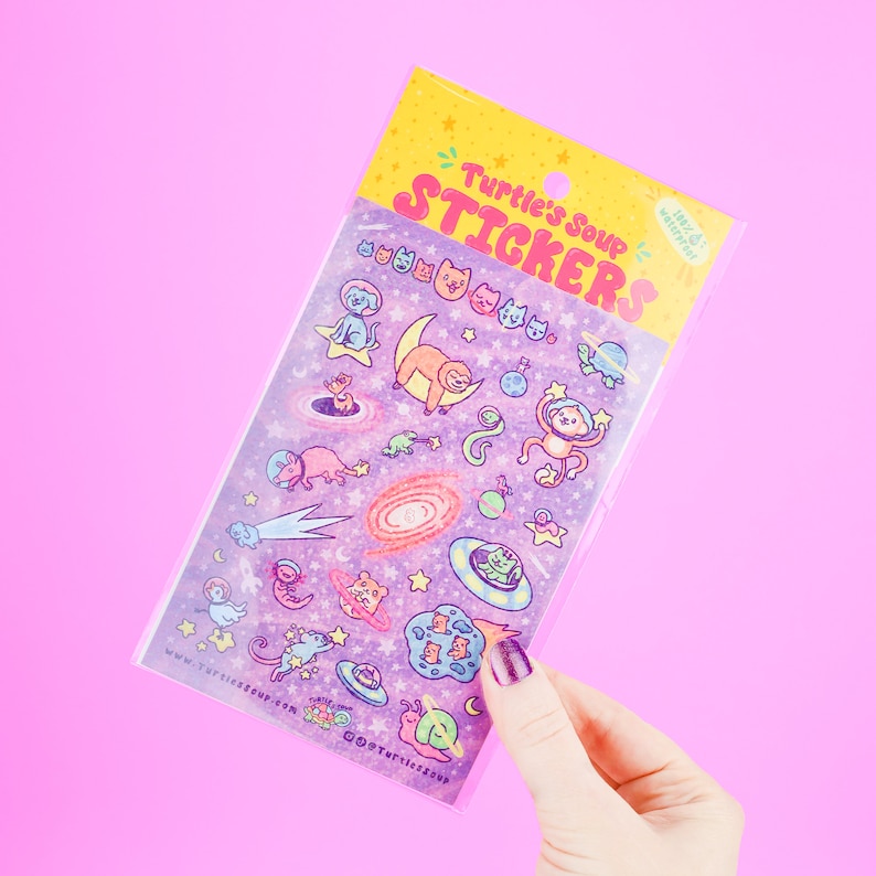 Cosmic Critters Sticker Sheet, Cute Space Stickers, Animal Sticker Art, Kawaii Stationery, Stickers, Glitter, Galaxy Cats, Planner Stickers afbeelding 1