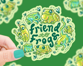 Friend to Frogs Amphibian and Toads Art Vinyl Sticker, Waterproof Sticker, Laptop Decal, Frog Sticker