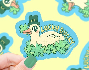 Lucky Duck St Patrick's Day Sticker, Vinyl Sticker, Luck, Cute, Four Leaf Clover, Laptop Decals, Waterproof, Water Bottle Sticker, Cute Gift