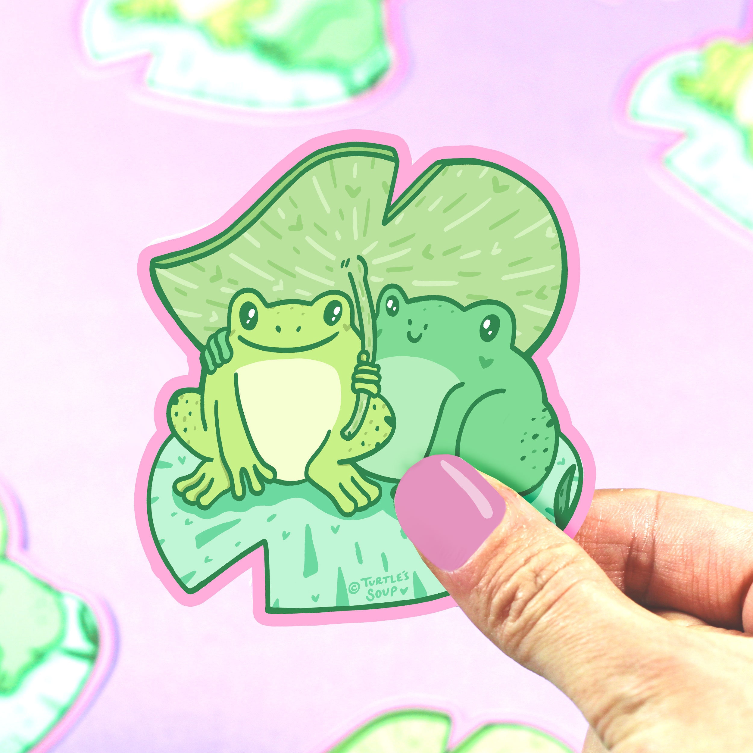 Frogs In Love Sticker: Romantic Lilypad Vinyl Decal