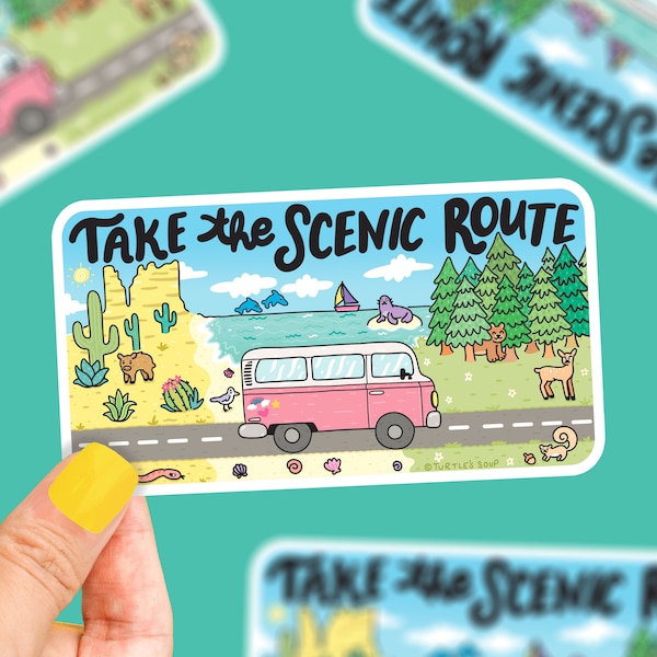 Large Take the Scenic Route, Travel Sticker, Outdoors, Adventure, Sticker Art, for Travel Trailer, Bumper Sticker, Car, Weatherproof Decal