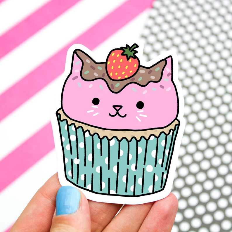 Kitty Sticker Sweet Cat Cupcakes Cute Cat Sticker Cat Etsy