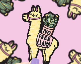 Llama Sticker, Funny Vinyl Stickers, No Prob Llama, Alpaca Decal, Animal Puns, Cute Planner Sticker, Gift, Funny Animal Pun, Gift for Her