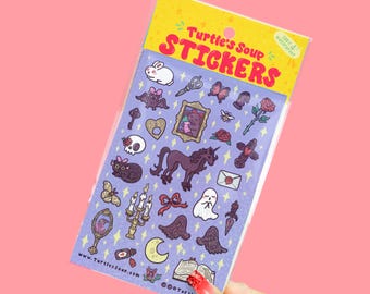 Gothic Glitter Sticker Sheet: Spooky Haunted Sticker Sheet, Black Cat, Raven, Skull, Ghost, Candles & Gothic Decor Stickers, Dark Pegasus