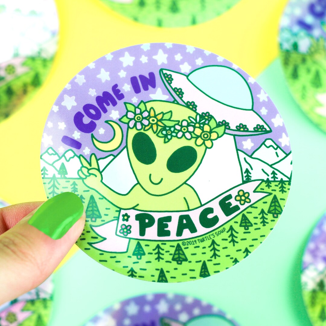 Holographic Alien Sticker: I Come in Peace, UFO Vinyl Decal - Etsy