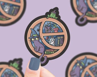 Spooky Window, Witchy, Halloween, Black Cat, Witch Familiar, Potions, Frog, Cat Lover, Cute, Moon, Mystical, Waterproof, Vinyl Sticker